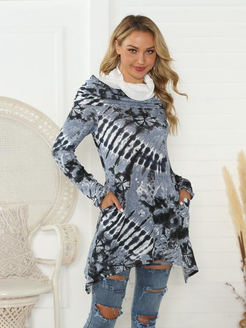 Printed Raglan Sleeve Mock Neck T-Shirt BLUE ZONE PLANET
