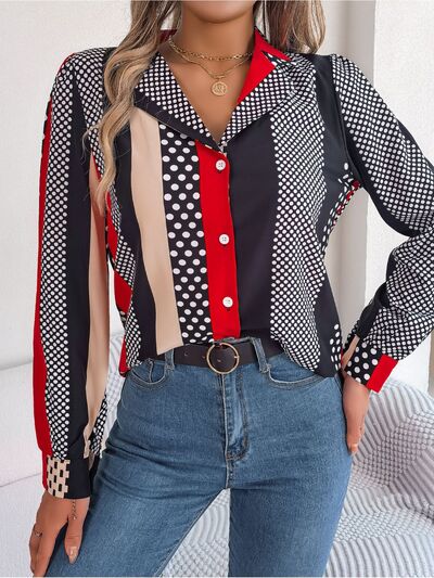Blue Zone Planet | Polka Dot Contrast Long Sleeve Shirt BLUE ZONE PLANET