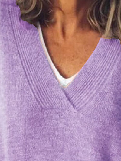Blue Zone Planet | V-Neck Dropped Shoulder Sweater BLUE ZONE PLANET