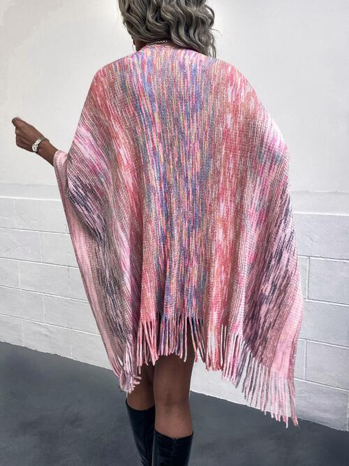 Heathered Fringe Hem Poncho BLUE ZONE PLANET
