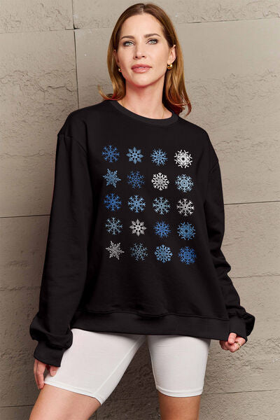 Blue Zone Planet | Simply Love Full Size Snowflakes Round Neck Sweatshirt BLUE ZONE PLANET