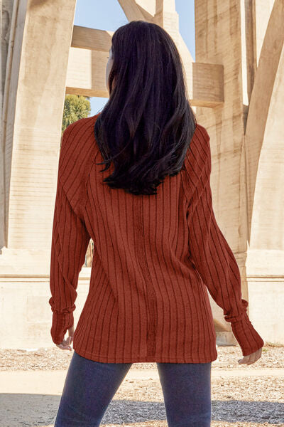 Basic Bae Full Size Ribbed Round Neck Long Sleeve Knit Top BLUE ZONE PLANET