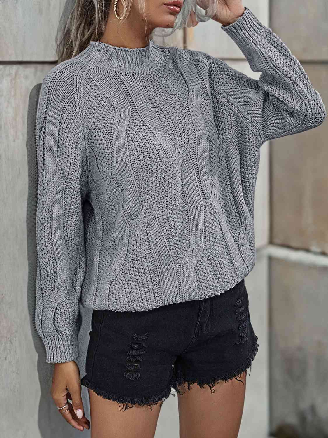 Rib-Knit Mock Neck Sweater BLUE ZONE PLANET