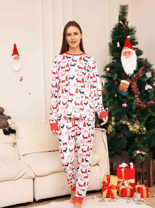 Full Size Reindeer Print Top and Pants Set BLUE ZONE PLANET