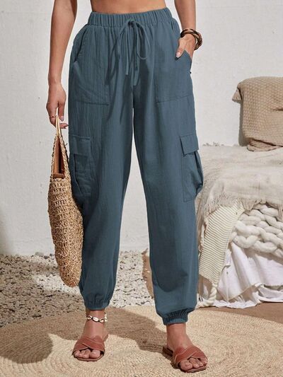 Drawstring Joggers with Cargo Pockets Trendsi