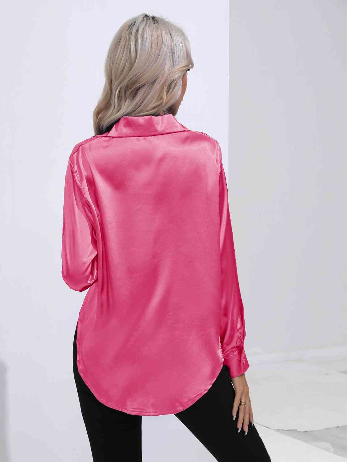 Collared Neck Buttoned Long Sleeve Shirt BLUE ZONE PLANET