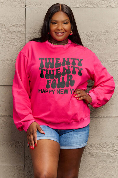 Blue Zone Planet | Simply Love Full Size TWENTY TWENTY FOUR HAPPY NEW YEAR Dropped Shoulder Sweatshirt BLUE ZONE PLANET