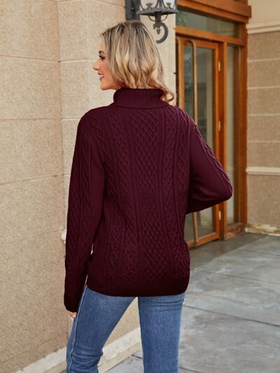 Blue Zone Planet | Cable-Knit Mock Neck Sweater BLUE ZONE PLANET