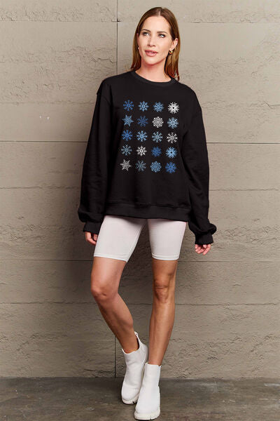 Blue Zone Planet | Simply Love Full Size Snowflakes Round Neck Sweatshirt BLUE ZONE PLANET