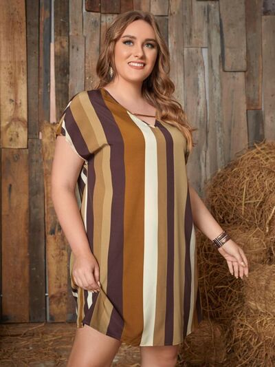 Blue Zone Planet | Plus Size Striped Short Sleeve Mini Dress BLUE ZONE PLANET