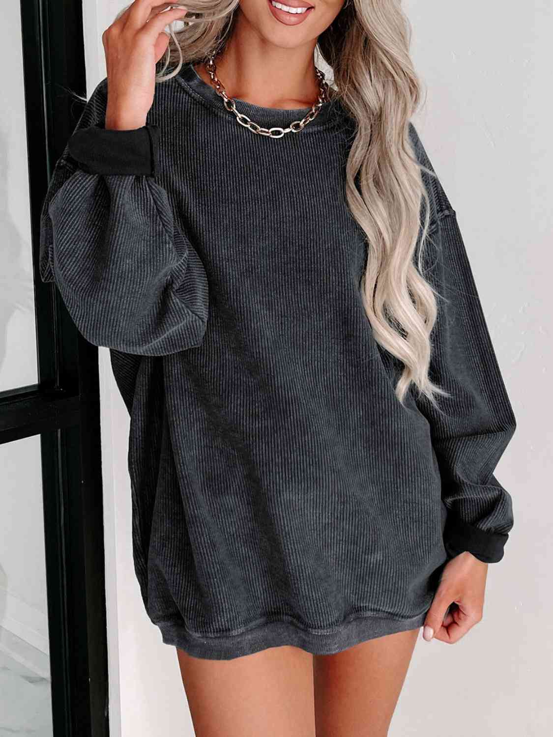Blue Zone Planet | Round Neck Dropped Shoulder Sweatshirt BLUE ZONE PLANET