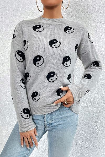 Blue Zone Planet | Graphic Mock Neck Dropped Shoulder Sweater BLUE ZONE PLANET