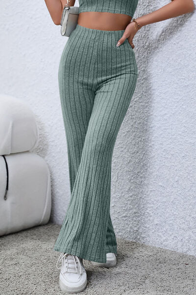 Blue Zone Planet | Basic Bae Full Size Ribbed High Waist Flare Pants BLUE ZONE PLANET