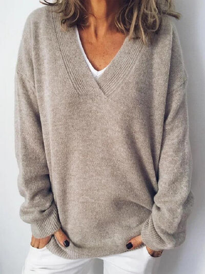 Blue Zone Planet | V-Neck Dropped Shoulder Sweater BLUE ZONE PLANET