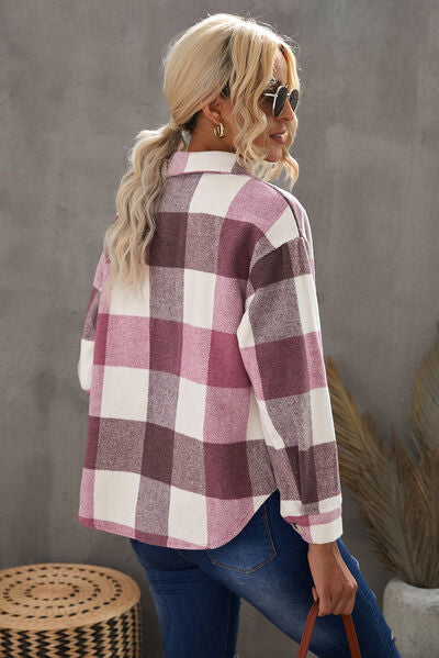 Blue Zone Planet | Plaid Button Up Dropped Shoulder Jacket BLUE ZONE PLANET