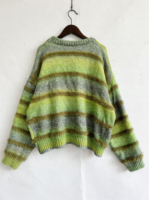 Blue Zone Planet | Striped Round Neck Long Sleeve Sweater BLUE ZONE PLANET