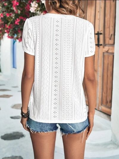 Blue Zone Planet | Eyelet V-Neck Petal Sleeve T-Shirt BLUE ZONE PLANET