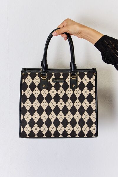 David Jones Argyle Pattern PU Leather Handbag BLUE ZONE PLANET