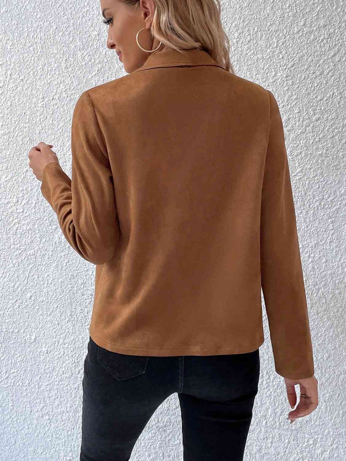 Collared Neck Long Sleeve Jacket BLUE ZONE PLANET