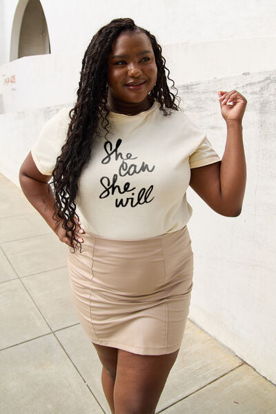Blue Zone Planet | Simply Love Full Size SHE CAN SHE WILL Short Sleeve T-Shirt BLUE ZONE PLANET
