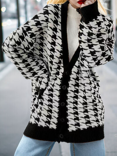 Blue Zone Planet | Houndstooth Button Up Long Sleeve Cardigan BLUE ZONE PLANET