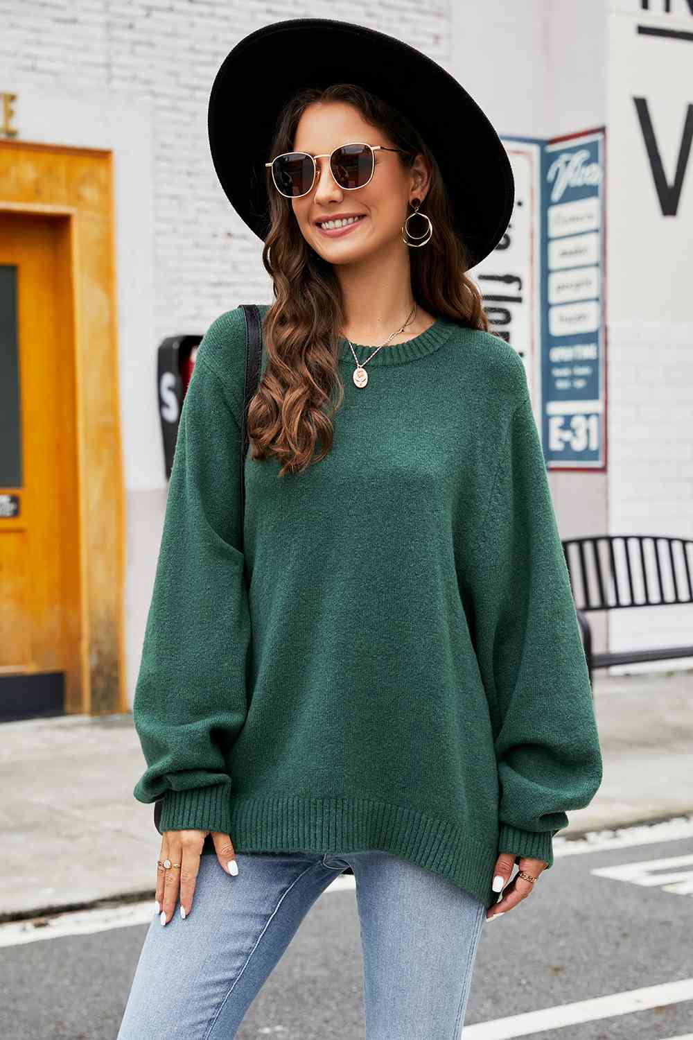 Round Neck Long Sleeve Sweater BLUE ZONE PLANET