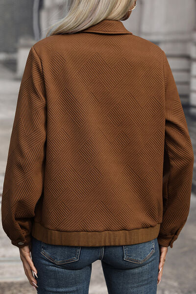 Textured Zip Up Collared Neck Jacket BLUE ZONE PLANET