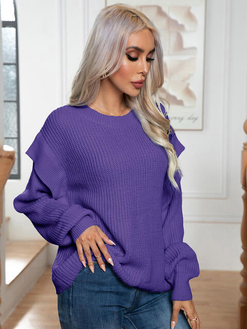 Dropped Shoulder Long Sleeve Sweater BLUE ZONE PLANET