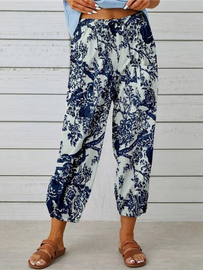 Blue Zone Planet |  Printed Tied Cropped Pants BLUE ZONE PLANET