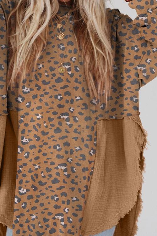 Blue Zone Planet | Textured Leopard Dropped Shoulder Blouse BLUE ZONE PLANET