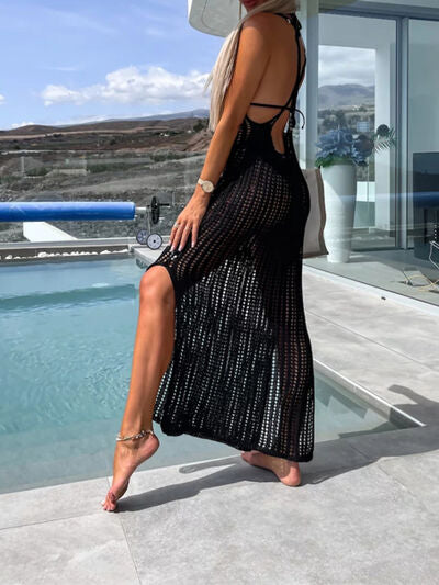 Openwork Slit Cutout Wide Strap Dress BLUE ZONE PLANET