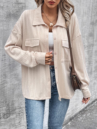 Pocketed Button Up Dropped Shoulder Jacket Trendsi