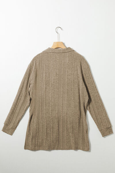 Blue Zone Planet | Slit Johnny Collar Long Sleeve Sweater BLUE ZONE PLANET