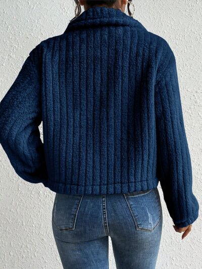 Blue Zone Planet | Fuzzy Button Up Collared Neck Jacket BLUE ZONE PLANET