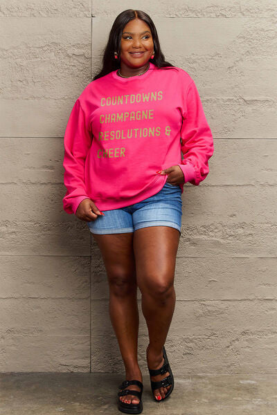 Blue Zone Planet | Simply Love Full Size COUNTDOWNS CHAMPAGNE RESOLUTIONS & CHEER Round Neck Sweatshirt BLUE ZONE PLANET