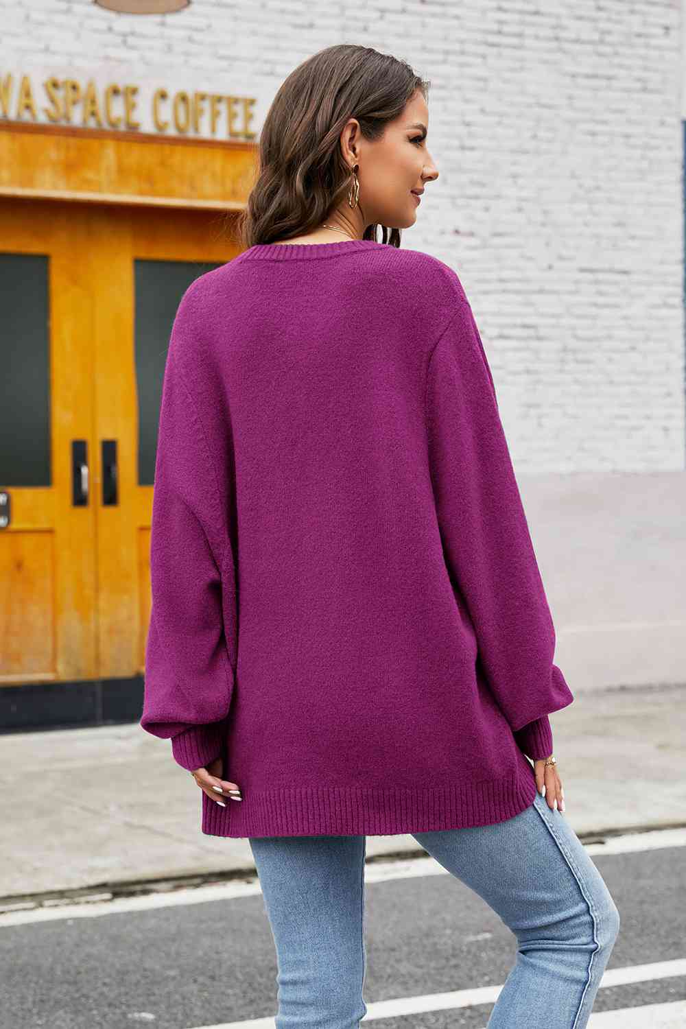 Round Neck Long Sleeve Sweater BLUE ZONE PLANET