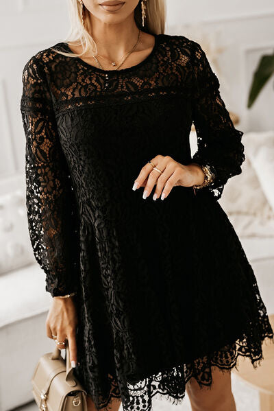 Blue Zone Planet | Lace Detail Round Neck Mini Dress BLUE ZONE PLANET