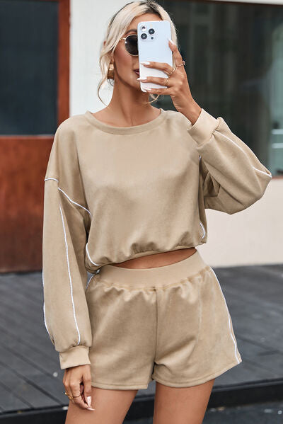 Blue Zone Planet | Round Neck Cropped Top and Shorts Set BLUE ZONE PLANET