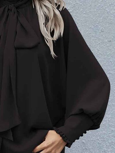 Blue Zone Planet | Tie Neck Lantern Sleeve Blouse BLUE ZONE PLANET