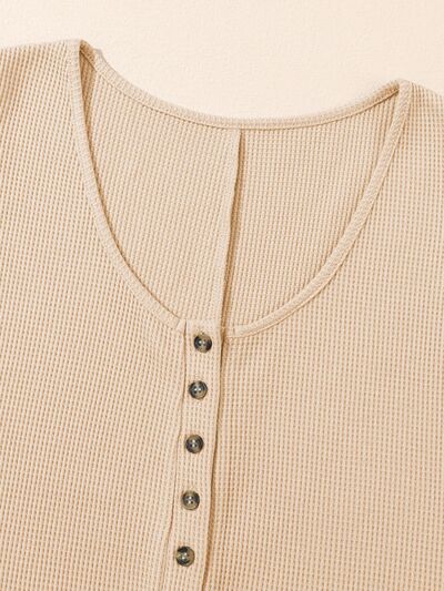 Waffle-Knit Half Button Sleeveless Romper with Pockets Trendsi