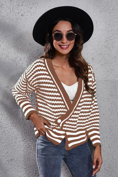 Striped V-Neck Knit Top BLUE ZONE PLANET