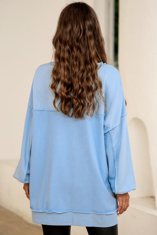 Buttoned Dropped Shoulder Sweatshirt BLUE ZONE PLANET