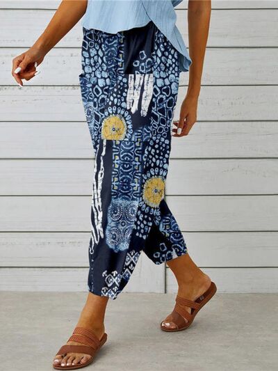 Blue Zone Planet |  Printed Tied Cropped Pants BLUE ZONE PLANET