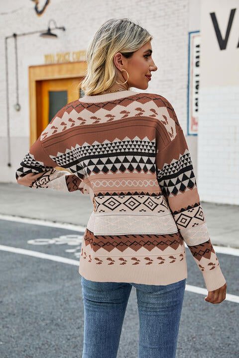 Round Neck Drop Shoulder Sweater BLUE ZONE PLANET