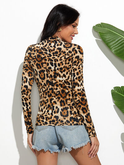 Blue Zone Planet | Leopard Mock Neck Long Sleeve T-Shirt BLUE ZONE PLANET