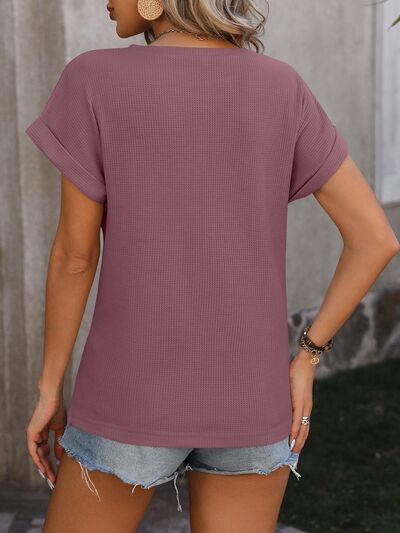 Cable-Knit Round Neck Short Sleeve T-Shirt BLUE ZONE PLANET