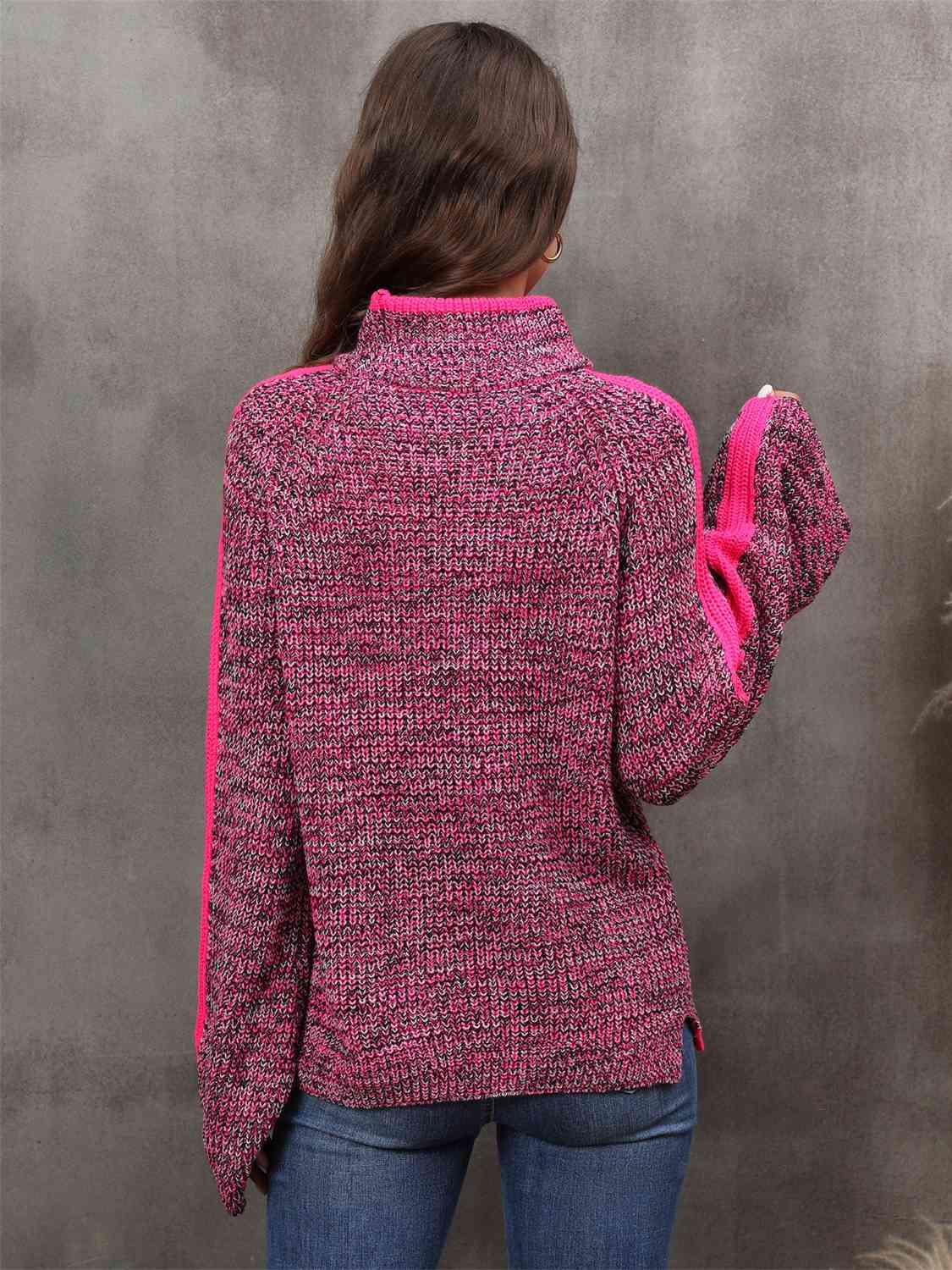 Heathered Turtleneck Long Sleeve Sweater BLUE ZONE PLANET