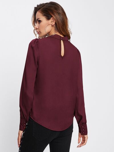 Blue Zone Planet | Mock Neck Lantern Sleeve Shirt BLUE ZONE PLANET