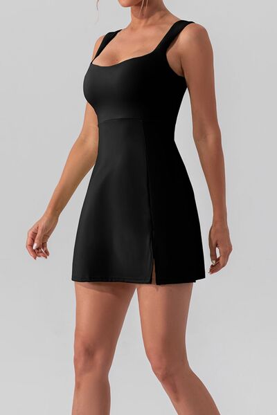 Blue Zone Planet | Square Neck Sleeveless Slit Mini Active Dress BLUE ZONE PLANET