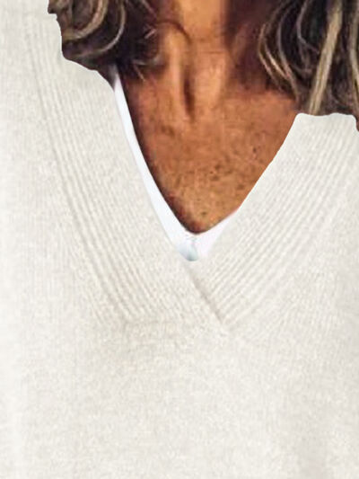 Blue Zone Planet | V-Neck Dropped Shoulder Sweater BLUE ZONE PLANET